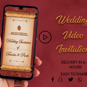 Faire défiler traditionnellement faire-part de mariage, Faire-part de mariage indien, Faire-part vidéo de mariage, Faire-part de mariage indien, Faire-part de mariage indien