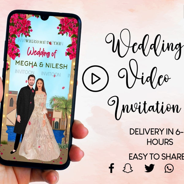 Caricature Wedding Invitation, Indian Wedding Cards, Indian Royal Theme Invite, Video Invitation, Save The Date Video, Caricature Invite