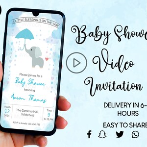 Tarjeta de baby shower, invitación en video de baby shower, invitación a fiesta de cumpleaños, invitación en video de revelación de género, invitación a baby shower