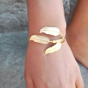 Gold Leaf Bangle,Gold Bracelet Adjustable Bracelets,Cuff Open Carved Bracelets,Comfort Fit Wedding Cuff,goddess jewellery,Wrap perfect gift