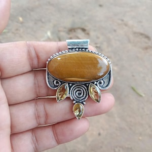 Designer Tiger Eye ,Citrine  Pendant,Gift Jewelry Handmade Pendant Unique Birthstone  Pendant Gift For Mom Gemstone Jewelry 2&quot;