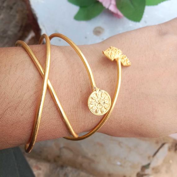 Gold Leaf Cuff Bracelet - Women Accessories Greek Athena Bracelet, Lower Leaf Arm Cuff, Grecian Leaf  main image 2