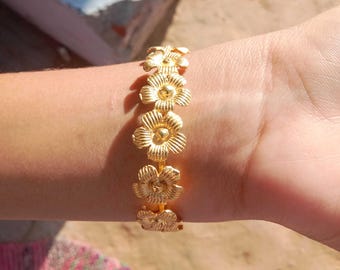 Pulseira de punho de flor estilo vintage: joias de casamento boho