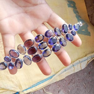 Designer Armband Amethyst Armbänder, Link-Armband, versilbertes Armband, Hochzeitsgeschenk, Weihnachtsgeschenke, 7-Zoll-Edelstein verstellbares Armband