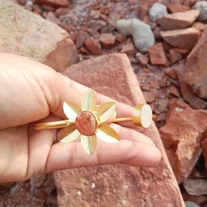 Carnelian Rough  Gemstone Cuff Bracelet \ Flower Minimal Bangle \ Bracelet For Women \ Anniversary Gifts \ Delicate Bracelet \ Bracelet