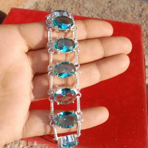Designer Blue Topaz Oval Bracelets For Women, Wedding Anniversary Gift, Gemstone Adjustable Bracelet, Oval Cut Stone Christmas Gifts,7Inch
