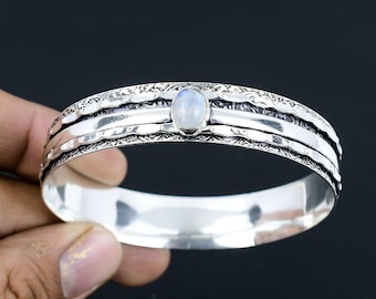 Moonstone Cuff Bangle: Handmade Sterling Silver Gemstone Bangle