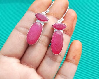 Ruby Gemstone Long Earrings: Red Stone Wedding Jewelry