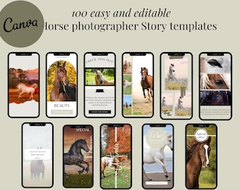 100 Horse Photographer Instagram Story Template, Canva Templates, Social horses Photographer Template, Instagram Story Canva