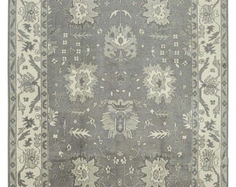 8x10 9x12 Hand Knotted Oushak Rug - Muted Grey Wool Area Rug for Living Room, Bedroom & Dining Room Decor - Soft Gray Transitional Carpet