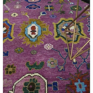 Hand-Knotted Purple Oushak Wool Rug: Vintage Turkish Area Carpet