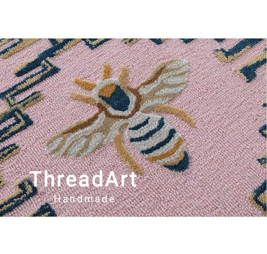 10x14.handmade Tufted Bumble Bee Rug, Pastel Pink & Gold Wool Carpet ...