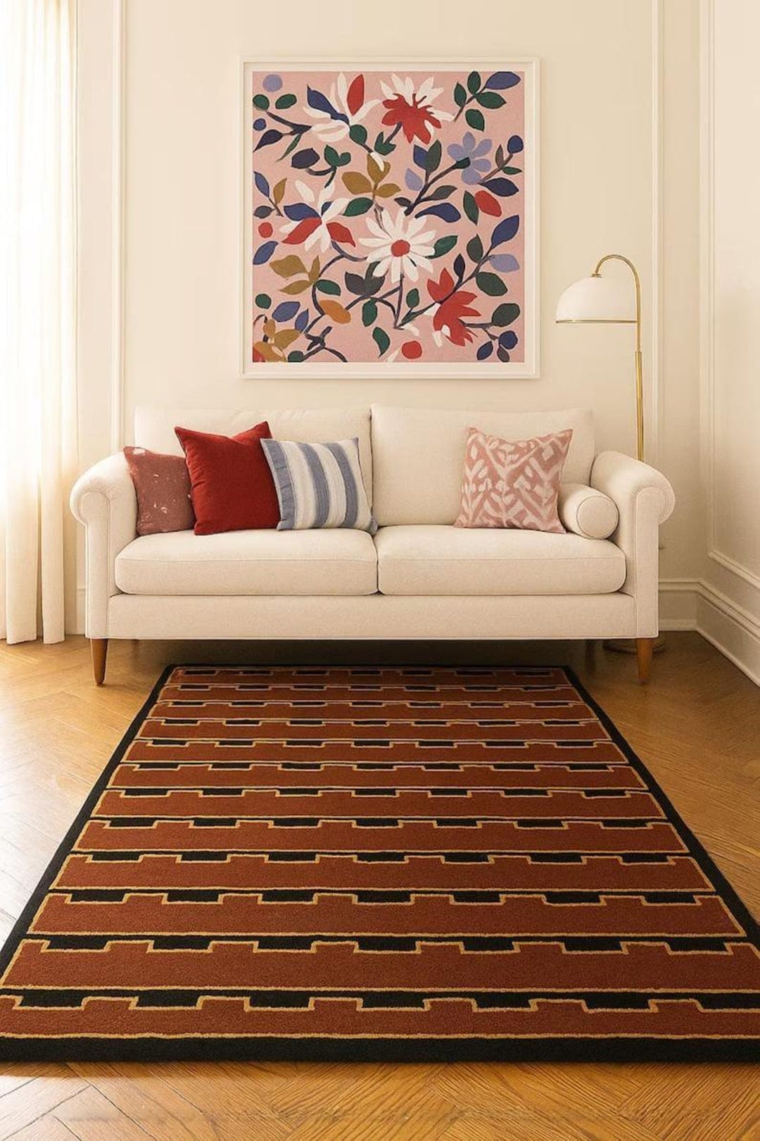 Handmade Tufted Geometric Rug, Terracotta Modern Area Rug, Mid Century ...