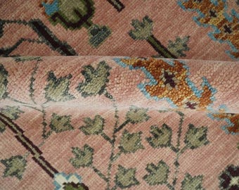 Hand Knotted Wool Rug: Traditional Heriz Serapi Style, Pink Olive Beige