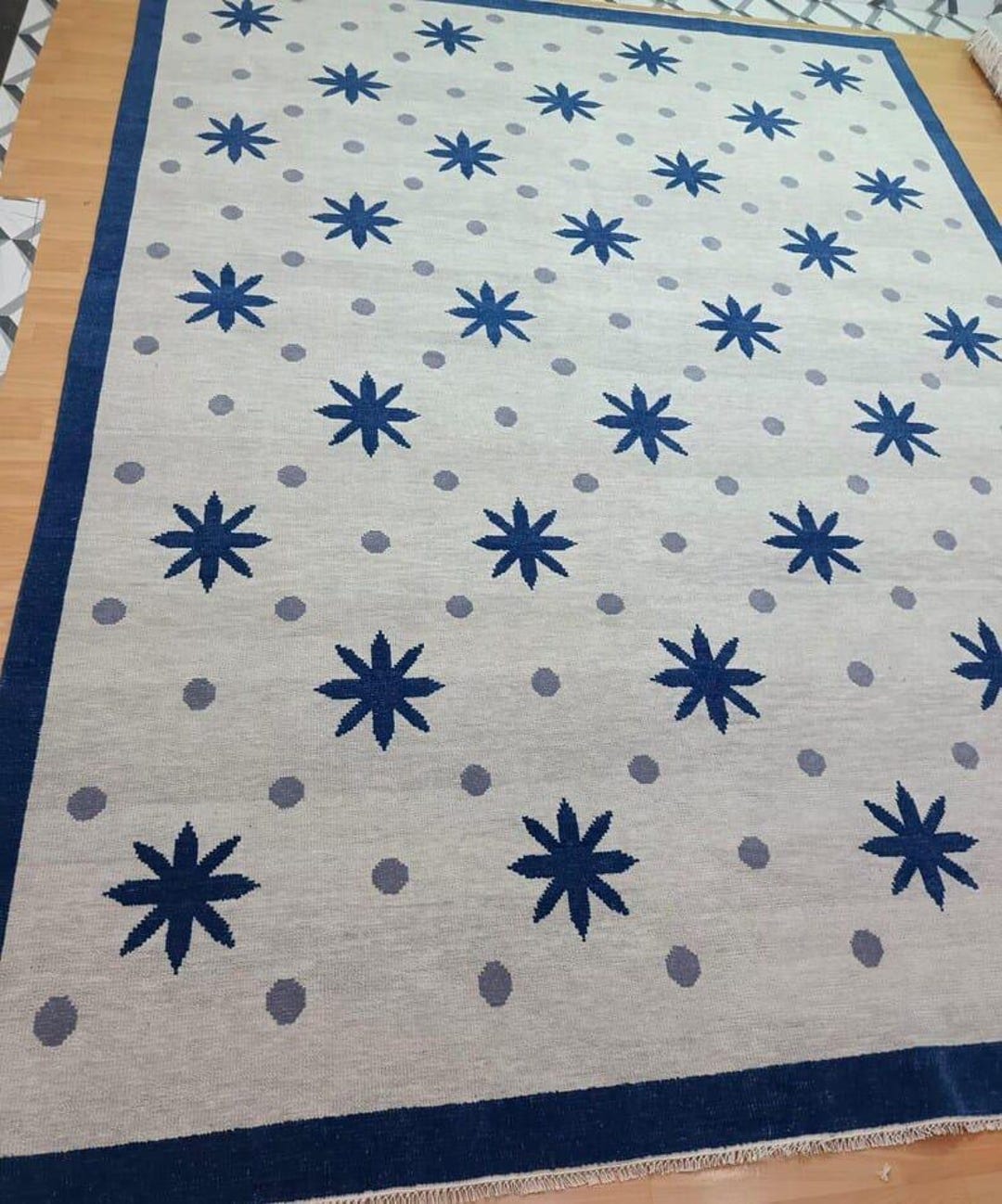 12x12.handmade Oushak Rug Blue Floral Star Pattern Wool Area Rug ...