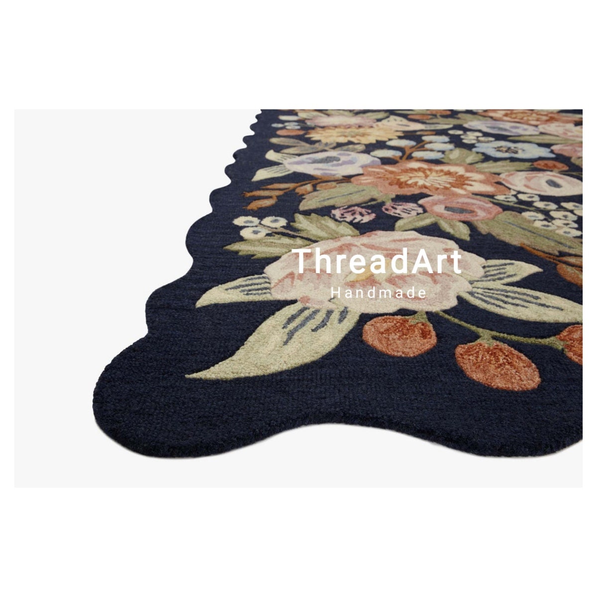 12x15 Black Green Flowers Hand Tufted Cassia Handmade Loop Pile Rug for ...