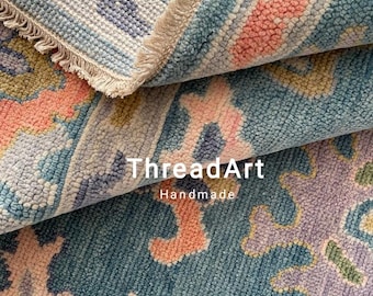 Hand Knotted Wool Oushak Rug: Muted Pistachio Turkish Knot (8x10)