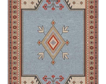 8x10 9x12 Hand Knotted Oushak Rug | Light Blue Turkish Wool Area Rug for Bedroom & Living Room | Muted Pastel Traditional Vintage Style Rugs