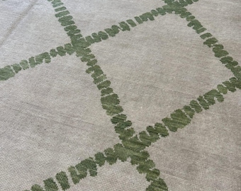 Hand Knotted Oushak Wool Rug 10x13: Muted Green Turkish Knot Area Rug
