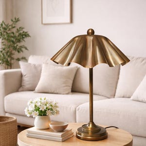 Vintage Brass Table Lamp with Pleated Shade Mid Century Modern Bedside Light Retro Brass Desk Lamp for Bedroom or Living Room Decor Gift image 1
