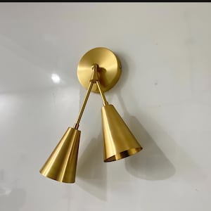 Brass Wall Sconce Vanity Light Fixture Mid Century Modern Wall Lamp Bathroom Mirror Light New Home Gift Dual Cone Sconce Home Decor Lighting