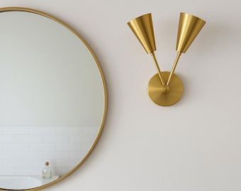 Messing wandkandelaar ijdelheid lichtpunt halverwege de eeuw moderne wandlamp badkamer spiegel licht nieuw huis cadeau dubbele kegel blaker Home decor verlichting