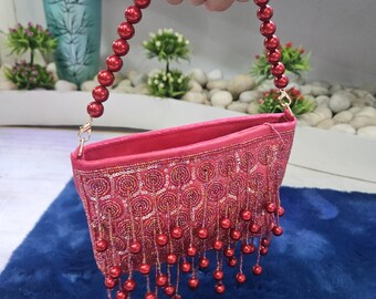 Red Bridal Bag Designer Ladies Purse Embroidered Wedding Clutch Bridesmaid Gift for Her Affordable Birthday Gift for Mom Friend Sister