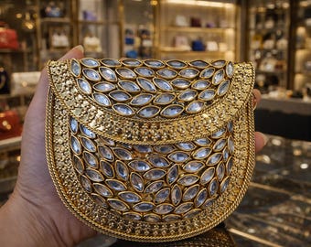 Gold Kundan Clutch Tasche Braut Handgefertigte Abendtasche Hochzeit Luxus Ethnic Party Clutch Luxus Designer Mini Tasche