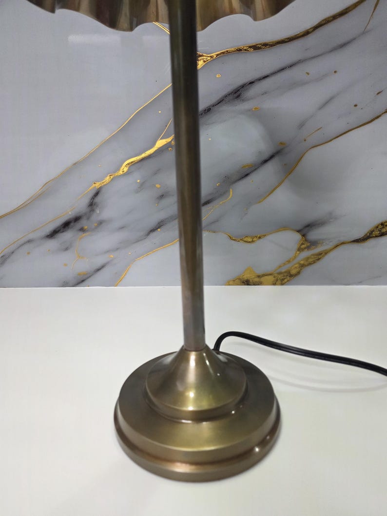 Vintage Brass Table Lamp with Pleated Shade Mid Century Modern Bedside Light Retro Brass Desk Lamp for Bedroom or Living Room Decor Gift image 12