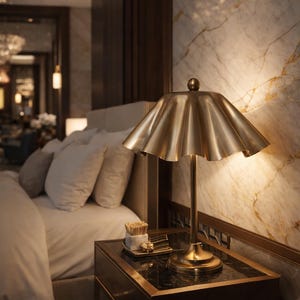 Vintage Brass Table Lamp with Pleated Shade Mid Century Modern Bedside Light Retro Brass Desk Lamp for Bedroom or Living Room Decor Gift image 8