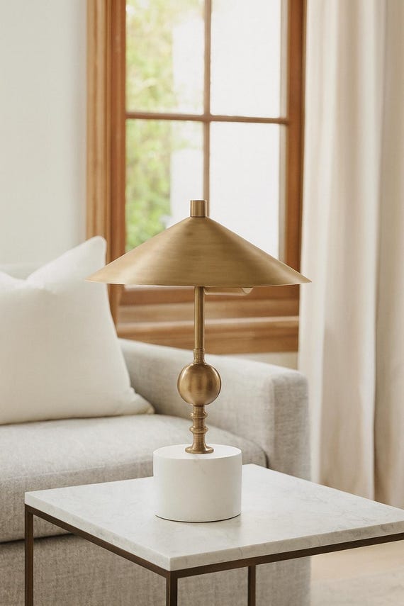 Modern Brass Table Lamp Mid Century Style Bedside Lamp Vintage Inspired Cone Shade Desk Lamp Elegant Bedroom & Living Room Lighting Gift