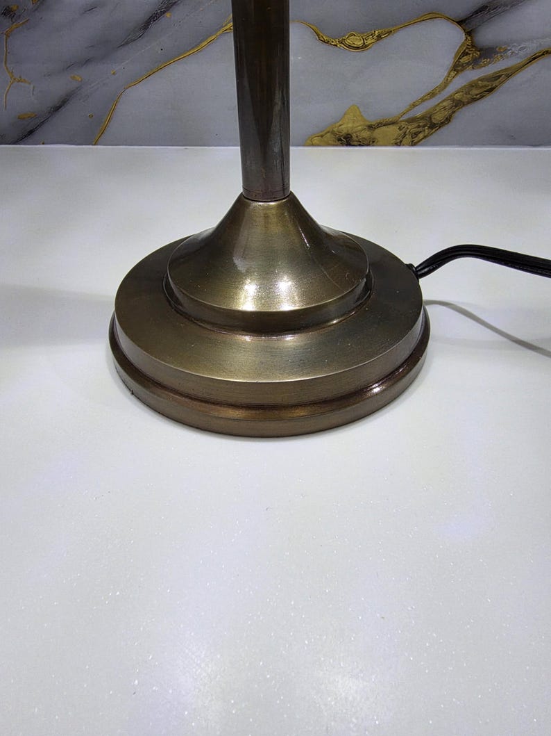 Vintage Brass Table Lamp with Pleated Shade Mid Century Modern Bedside Light Retro Brass Desk Lamp for Bedroom or Living Room Decor Gift image 4