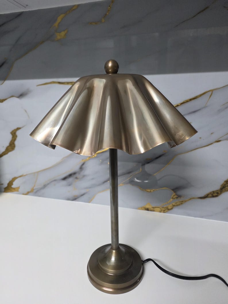 Vintage Brass Table Lamp with Pleated Shade Mid Century Modern Bedside Light Retro Brass Desk Lamp for Bedroom or Living Room Decor Gift image 9