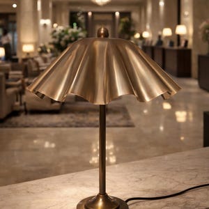 Vintage Brass Table Lamp with Pleated Shade Mid Century Modern Bedside Light Retro Brass Desk Lamp for Bedroom or Living Room Decor Gift image 2