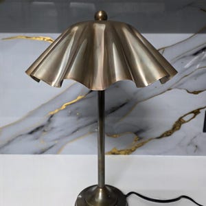 Vintage Brass Table Lamp with Pleated Shade Mid Century Modern Bedside Light Retro Brass Desk Lamp for Bedroom or Living Room Decor Gift image 3