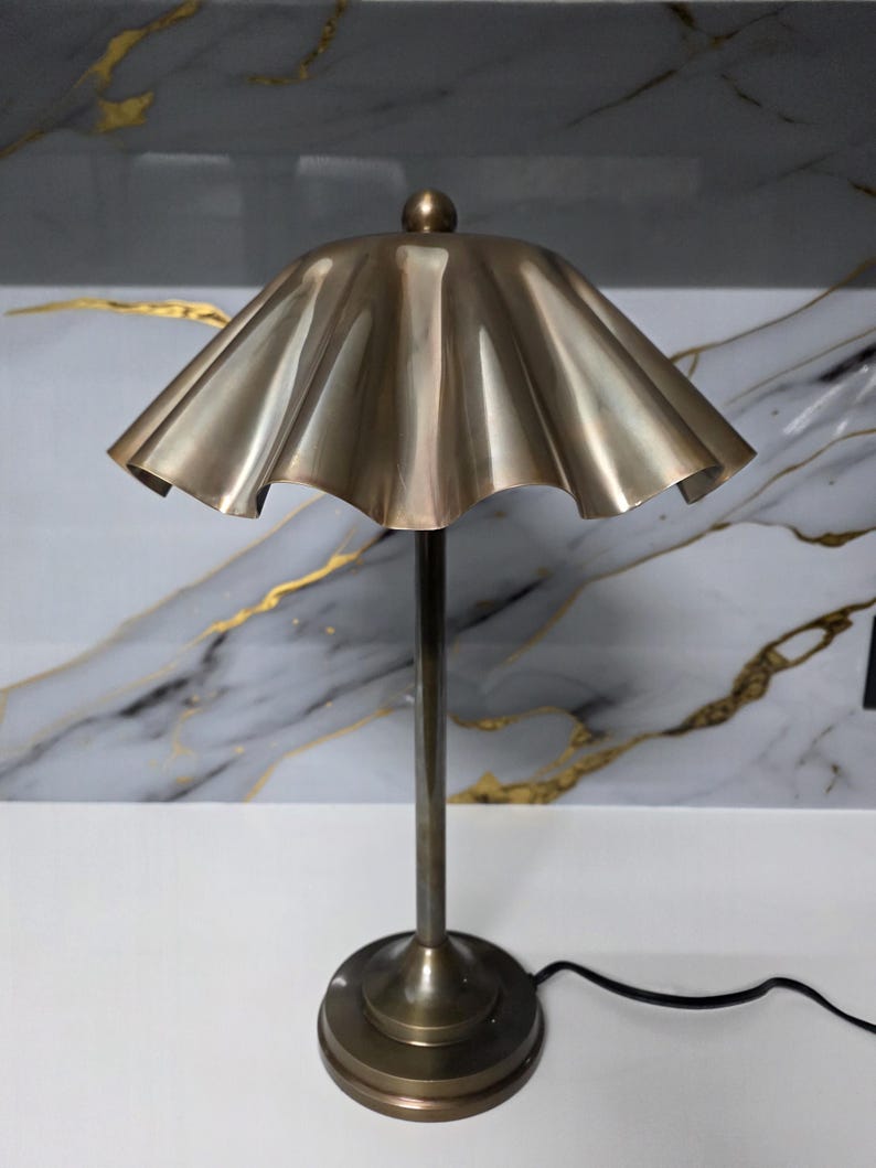 Vintage Brass Table Lamp with Pleated Shade Mid Century Modern Bedside Light Retro Brass Desk Lamp for Bedroom or Living Room Decor Gift image 3