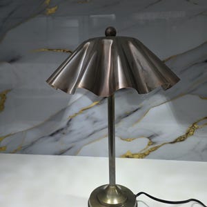 Vintage Brass Table Lamp with Pleated Shade Mid Century Modern Bedside Light Retro Brass Desk Lamp for Bedroom or Living Room Decor Gift image 6