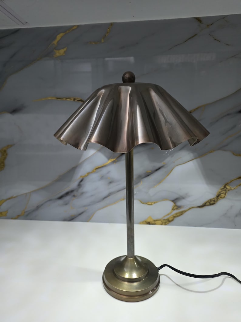 Vintage Brass Table Lamp with Pleated Shade Mid Century Modern Bedside Light Retro Brass Desk Lamp for Bedroom or Living Room Decor Gift image 6