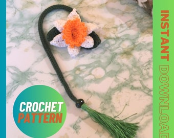 Spring Flower Daffodil Bookmark Beginner Pattern Floral Easy Bookmark Daffodil crochet bookish gift DIY Instant Download I Cord Instruction