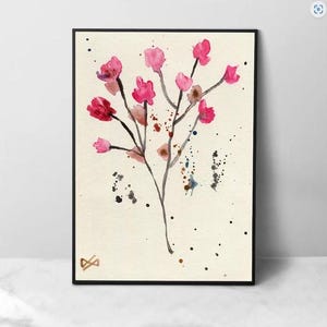 Acquerello floreale astratto firmato con glitter
