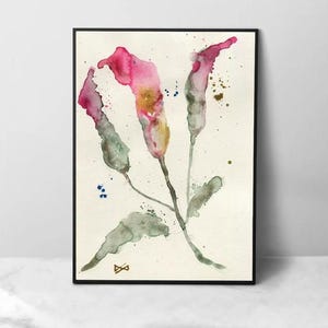 Acquerello floreale astratto firmato con glitter