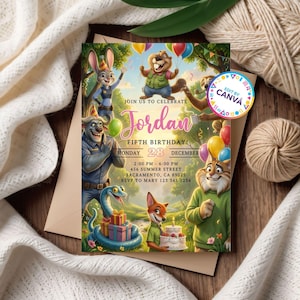 Zootopia Birthday Invitation, Editable Cartoon Animal Party Invite (Digital Download) image 5