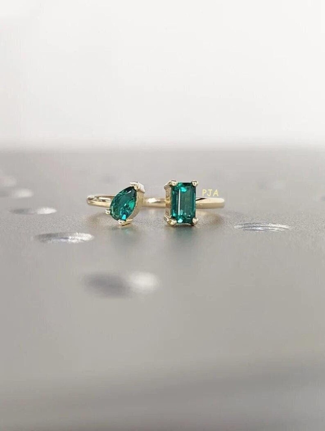 Twinning Rings Twinning Emerald Engagement Ring, Emerald & Pear Cut Emerald Ring ...