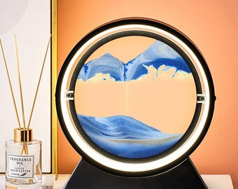 Quicksand Art LED Bedside Table Lamp, Night Light, Moving Sand Art Picture, Dune Round Glass Hourglass Table Lamp, Stress Anxiety Relief