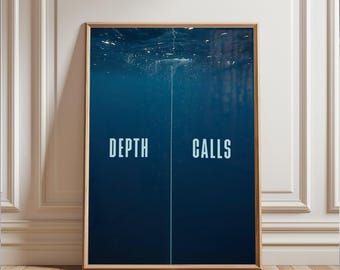 Depth Calls Poster: Minimalist Freediving Art | Ocean Inspiration Print | Digital Download