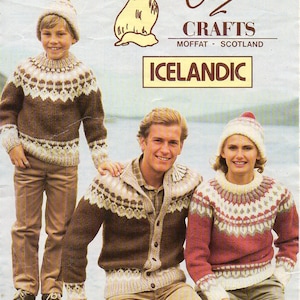 vintage family Icelandic sweater cardigan KNITTING PATTERN pdf fair isle yoke jumper jacket 24-46&quot; Chunky Bulky 12 ply pdf instant download