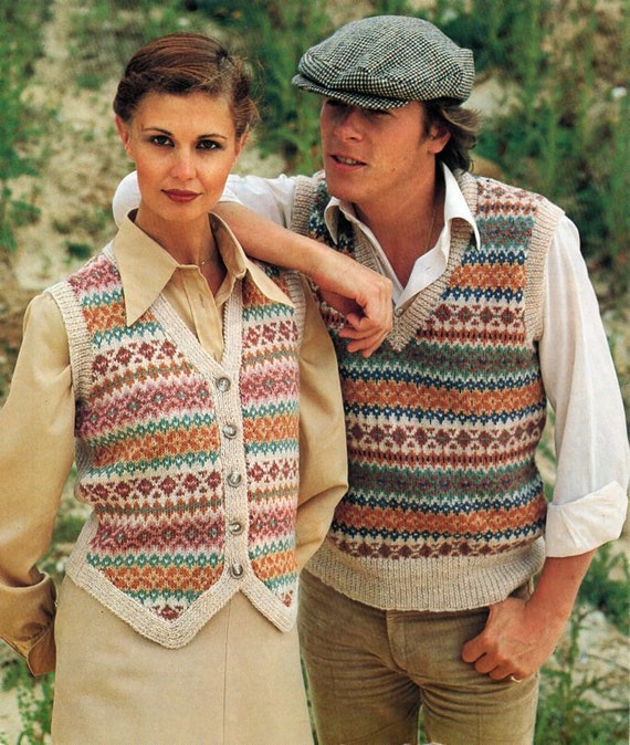 Sleeveless Sweater Fair Isle Vest Pattern Free Vintage Womens Mens