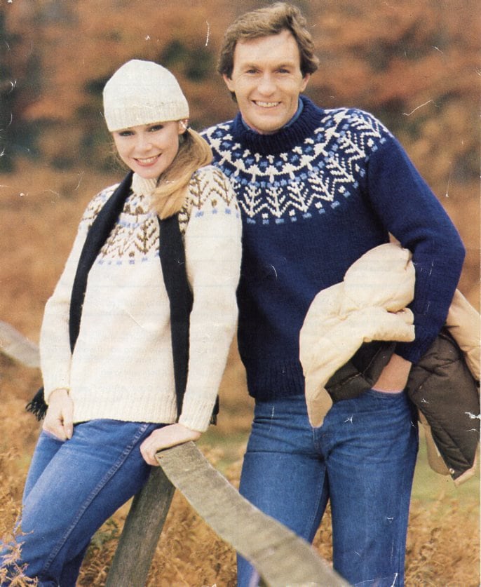 vintage womens mens fair isle sweater KNITTING PATTERN pdf Nordic fair isle yoke jumper 32-44 inch Chunky Bulky 12 ply pdf instant download