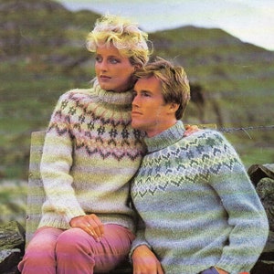 vintage womens mens Icelandic sweater KNITTING PATTERN pdf Nordic fair isle yoke jumper 32-44 inch Chunky Bulky 12 ply pdf instant download