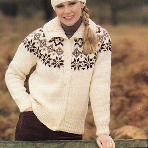 vintage womens fair isle cardigan KNITTING PATTERN pdf ladies fairisle yoke jacket 32-40 inch Chunky Bulky 12ply pdf instant download